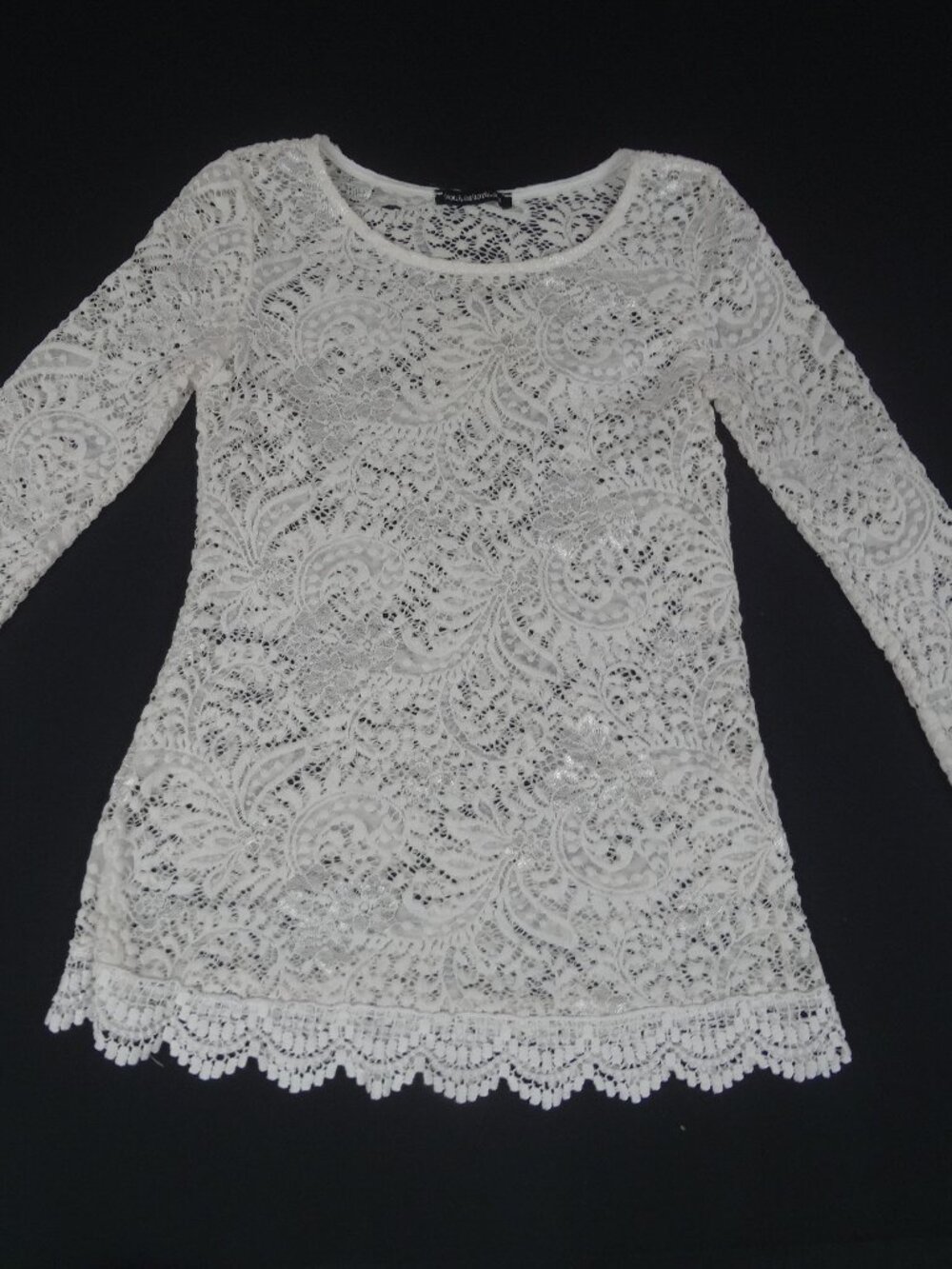 WHITE LACE PRETTY SEE-THROUH SMALL LONG SLEEVE T-SHIRT L591